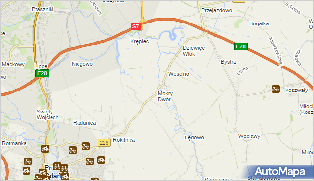 mapa Mokry Dwór gmina Pruszcz Gdański, Mokry Dwór gmina Pruszcz Gdański na mapie Targeo