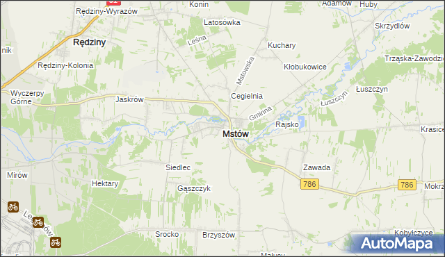mapa Mstów powiat częstochowski, Mstów powiat częstochowski na mapie Targeo