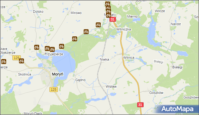 mapa Niwka gmina Moryń, Niwka gmina Moryń na mapie Targeo