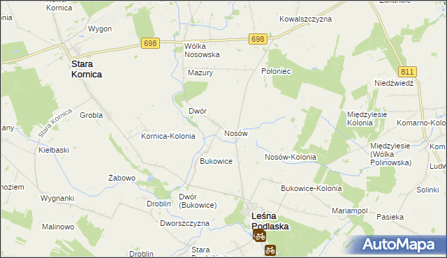 mapa Nosów gmina Leśna Podlaska, Nosów gmina Leśna Podlaska na mapie Targeo