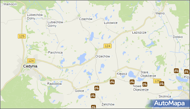mapa Orzechów gmina Cedynia, Orzechów gmina Cedynia na mapie Targeo