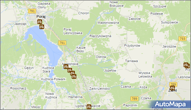mapa Ostrów gmina Żarki, Ostrów gmina Żarki na mapie Targeo