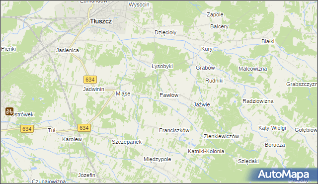 mapa Pawłów gmina Tłuszcz, Pawłów gmina Tłuszcz na mapie Targeo
