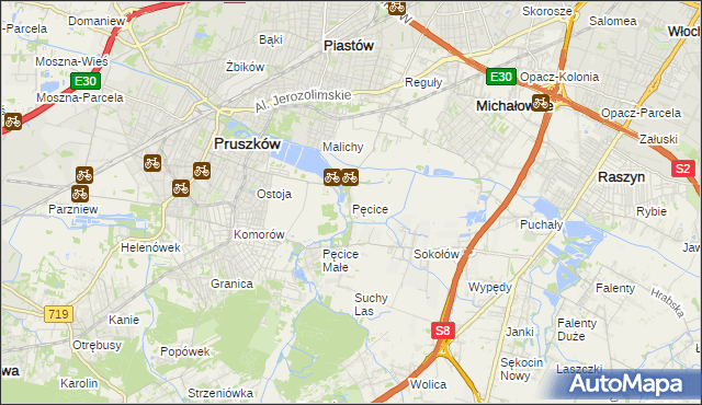mapa Pęcice, Pęcice na mapie Targeo