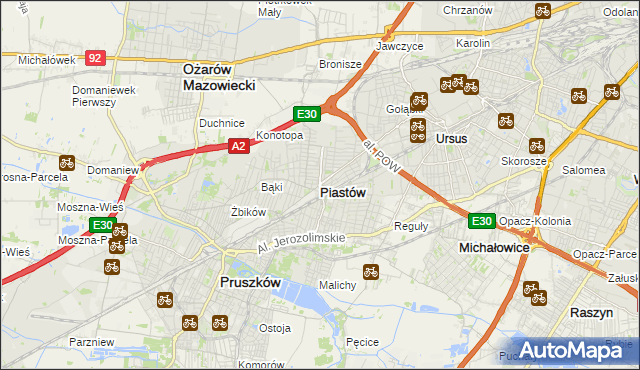 mapa Piastów powiat pruszkowski, Piastów powiat pruszkowski na mapie Targeo