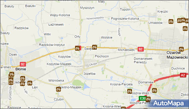 mapa Płochocin gmina Ożarów Mazowiecki, Płochocin gmina Ożarów Mazowiecki na mapie Targeo