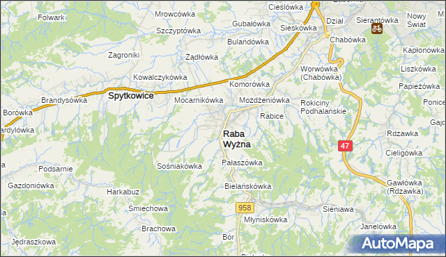 mapa Raba Wyżna, Raba Wyżna na mapie Targeo