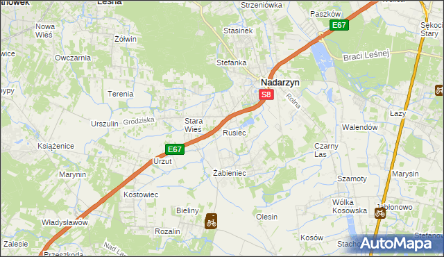mapa Rusiec gmina Nadarzyn, Rusiec gmina Nadarzyn na mapie Targeo
