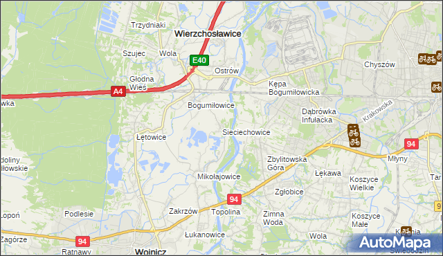 mapa Sieciechowice gmina Wierzchosławice, Sieciechowice gmina Wierzchosławice na mapie Targeo