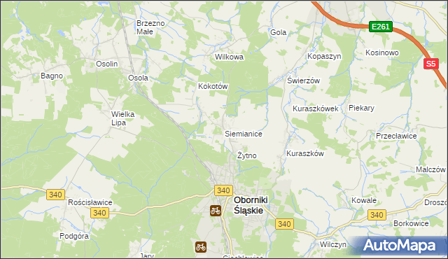 mapa Siemianice gmina Oborniki Śląskie, Siemianice gmina Oborniki Śląskie na mapie Targeo