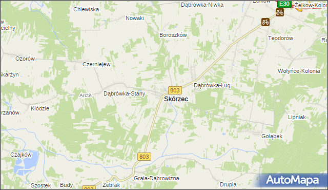 mapa Skórzec powiat siedlecki, Skórzec powiat siedlecki na mapie Targeo