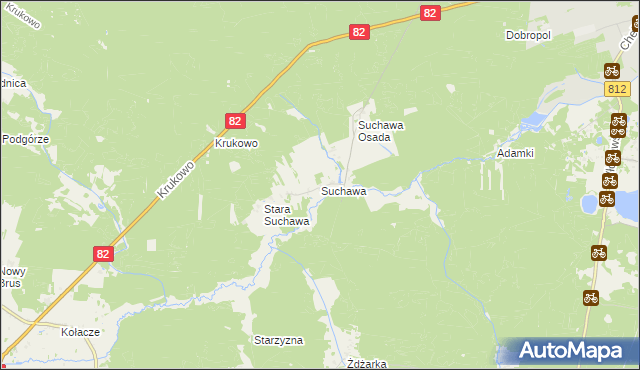 mapa Suchawa gmina Wyryki, Suchawa gmina Wyryki na mapie Targeo