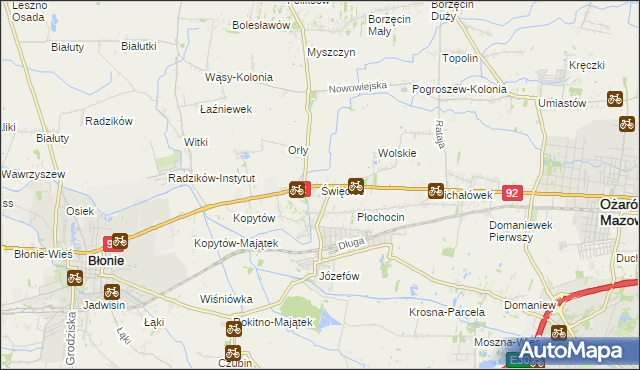 mapa Święcice gmina Ożarów Mazowiecki, Święcice gmina Ożarów Mazowiecki na mapie Targeo