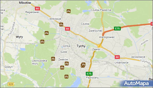 mapa Tychów, Tychy na mapie Targeo