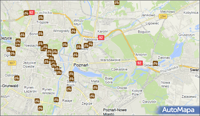 mapa Warszawskie gmina Poznań, Warszawskie gmina Poznań na mapie Targeo