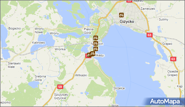mapa Wilkasy gmina Giżycko, Wilkasy gmina Giżycko na mapie Targeo