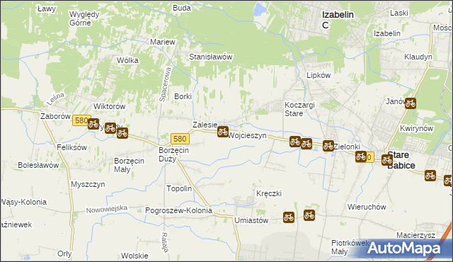 mapa Wojcieszyn gmina Stare Babice, Wojcieszyn gmina Stare Babice na mapie Targeo