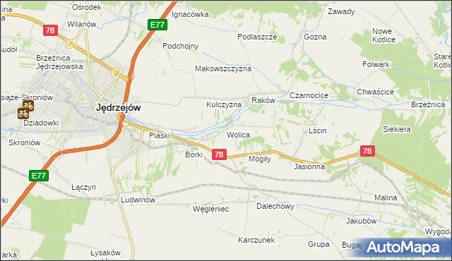 mapa Wolica gmina Jędrzejów, Wolica gmina Jędrzejów na mapie Targeo