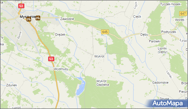 mapa Wykrot, Wykrot na mapie Targeo