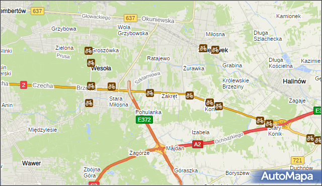 mapa Zakręt gmina Wiązowna, Zakręt gmina Wiązowna na mapie Targeo