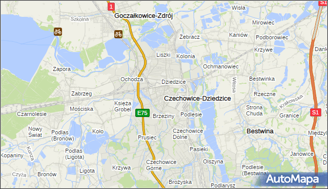mapa Czechowic-Dziedzic, Czechowice-Dziedzice na mapie Targeo