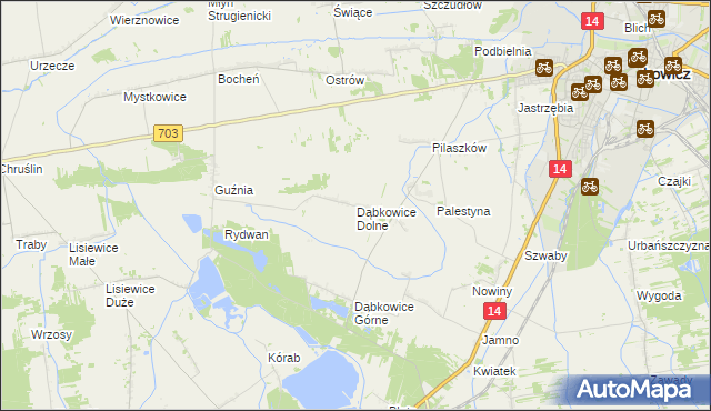 mapa Dąbkowice Dolne, Dąbkowice Dolne na mapie Targeo