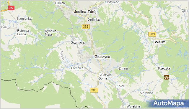 mapa Głuszyca powiat wałbrzyski, Głuszyca powiat wałbrzyski na mapie Targeo