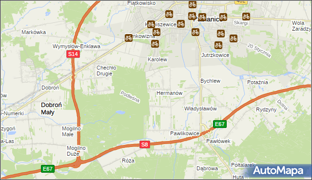 mapa Hermanów gmina Pabianice, Hermanów gmina Pabianice na mapie Targeo