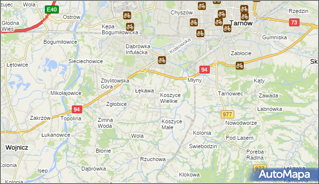 mapa Koszyce Wielkie, Koszyce Wielkie na mapie Targeo