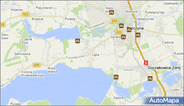 mapa Łąka gmina Pszczyna, Łąka gmina Pszczyna na mapie Targeo