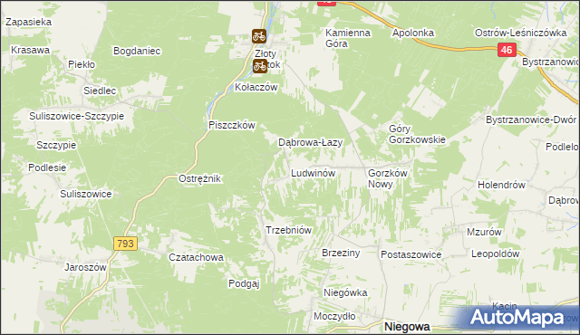 mapa Ludwinów gmina Niegowa, Ludwinów gmina Niegowa na mapie Targeo