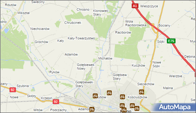 mapa Michałów gmina Kutno, Michałów gmina Kutno na mapie Targeo