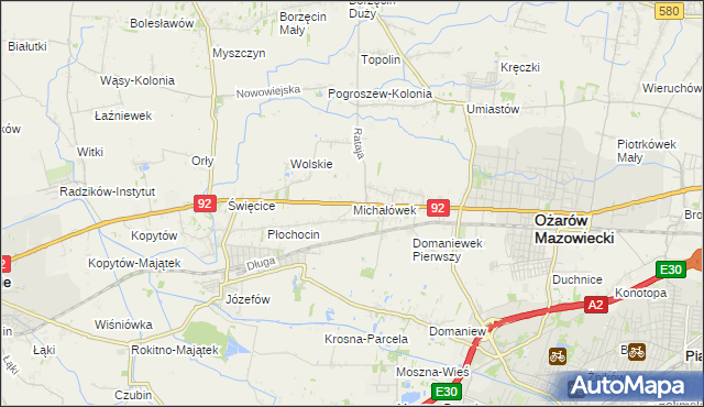 mapa Michałówek gmina Ożarów Mazowiecki, Michałówek gmina Ożarów Mazowiecki na mapie Targeo