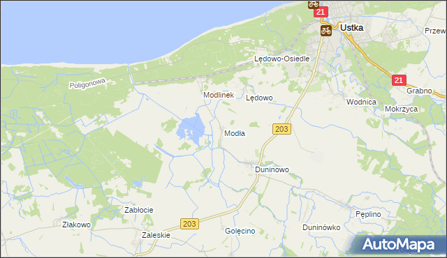 mapa Modła gmina Ustka, Modła gmina Ustka na mapie Targeo