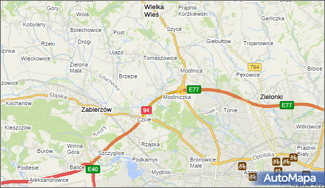 mapa Modlniczka, Modlniczka na mapie Targeo