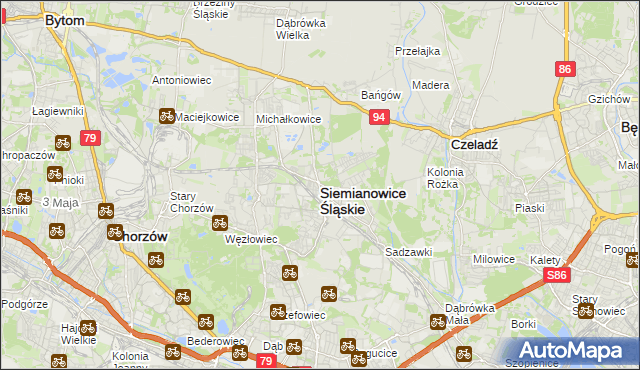 mapa Siemianowice Śląskie, Siemianowice Śląskie na mapie Targeo