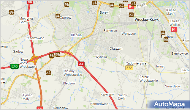mapa Wysoka gmina Kobierzyce, Wysoka gmina Kobierzyce na mapie Targeo