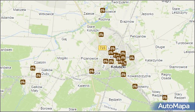 mapa Żakowice gmina Koluszki, Żakowice gmina Koluszki na mapie Targeo