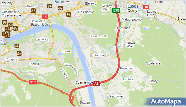 mapa Złotoria gmina Lubicz, Złotoria gmina Lubicz na mapie Targeo