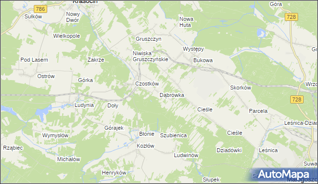 mapa Dąbrówka gmina Krasocin, Dąbrówka gmina Krasocin na mapie Targeo