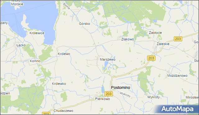mapa Marszewo gmina Postomino, Marszewo gmina Postomino na mapie Targeo