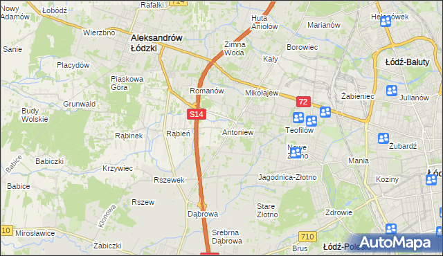 mapa Antoniew gmina Aleksandrów Łódzki, Antoniew gmina Aleksandrów Łódzki na mapie Targeo