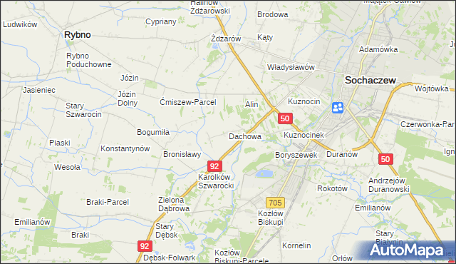 mapa Dachowa gmina Sochaczew, Dachowa gmina Sochaczew na mapie Targeo