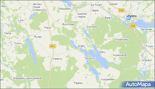 mapa Grądy gmina Rybno, Grądy gmina Rybno na mapie Targeo