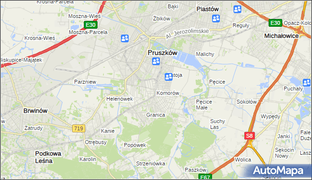 mapa Komorów gmina Michałowice, Komorów gmina Michałowice na mapie Targeo