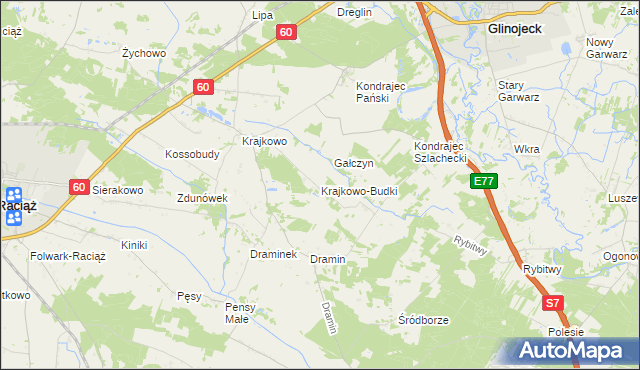 mapa Krajkowo-Budki, Krajkowo-Budki na mapie Targeo