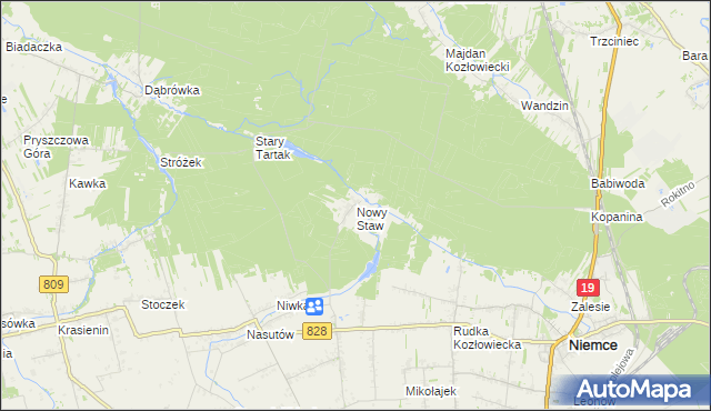 mapa Nowy Staw gmina Niemce, Nowy Staw gmina Niemce na mapie Targeo