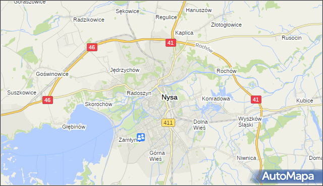 mapa Nysy, Nysa na mapie Targeo