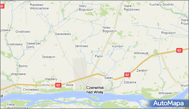 mapa Parlin gmina Czerwińsk nad Wisłą, Parlin gmina Czerwińsk nad Wisłą na mapie Targeo