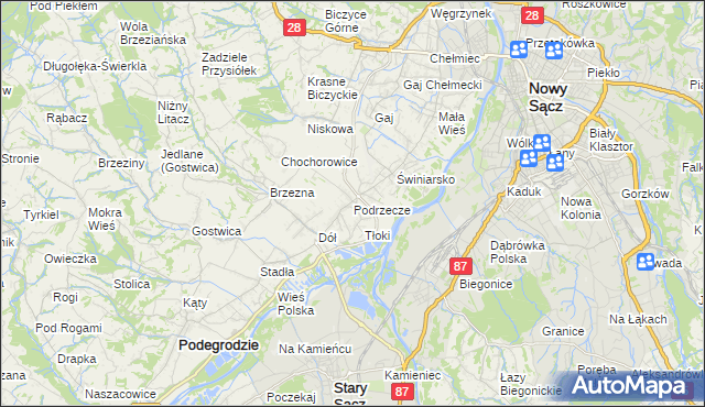 mapa Podrzecze gmina Podegrodzie, Podrzecze gmina Podegrodzie na mapie Targeo